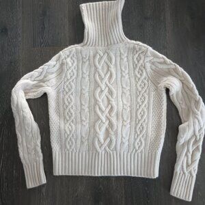 Lands' End Cable Cashmere Turtleneck Sweater, Cream, EUC, Size M